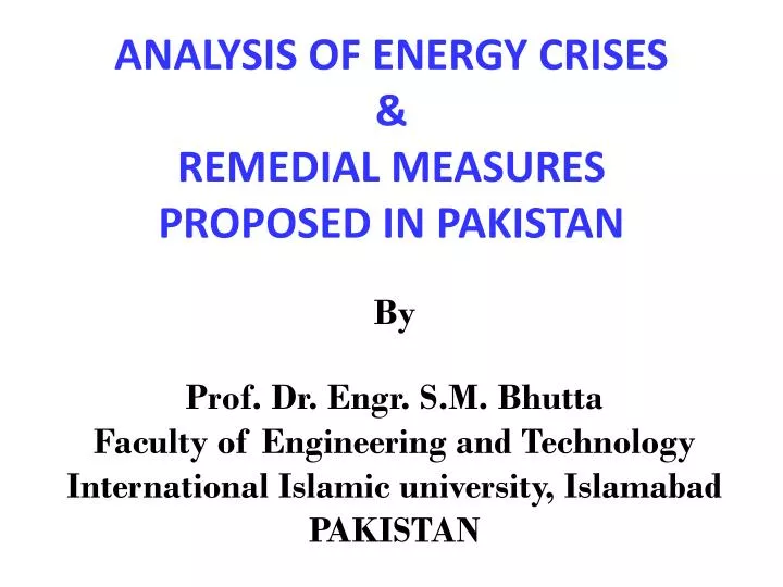 analysis of energy crises remedial measures proposed in pakistan