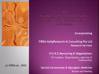 FIRDA Foundation for Indigenous Recovery &amp; development australia