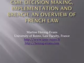 CSM: decision making , implementation and breach . AN OVERVIEW OF FRENCH Law