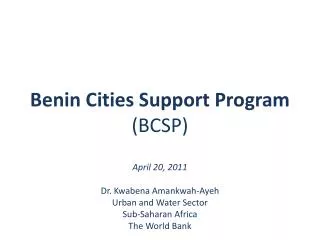 Benin Cities Support Program ( BCSP )