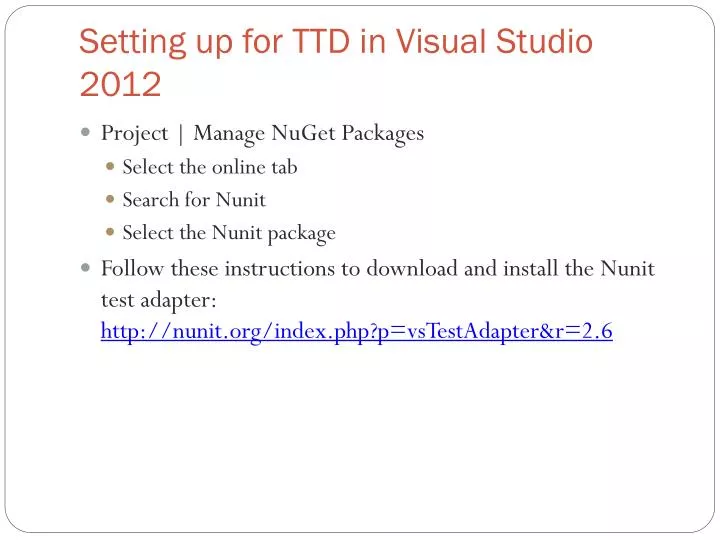 setting up for ttd in visual studio 2012