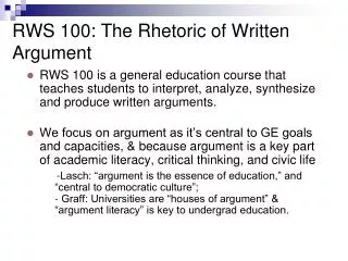 RWS 100: The Rhetoric of Written Argument