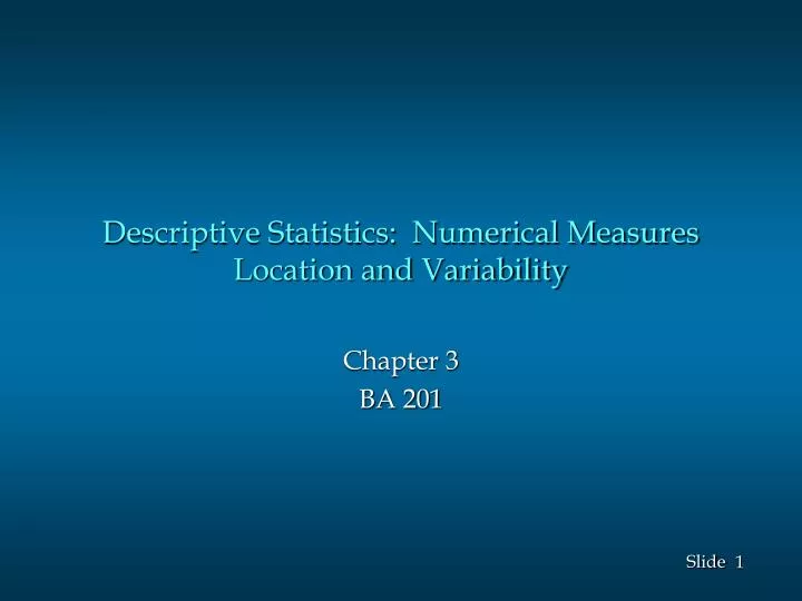 descriptive statistics numerical measures location and variability