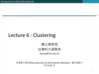 Lecture 6 : Clustering