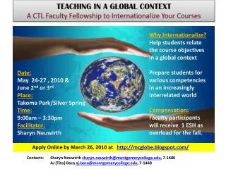 TEACHING IN A GLOBAL CONTEXT A CTL Faculty Fellowship to Internationalize Your Courses