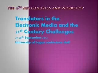 The 10 th niti congress and workshop