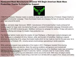 Illuminated Mask Manufacturer Qitawear Will Begin American
