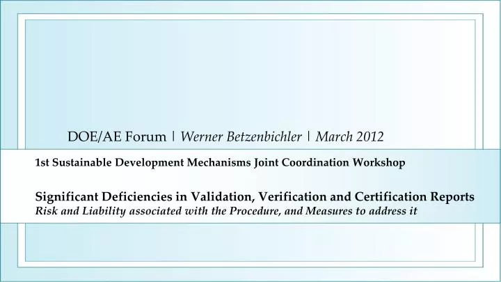 doe ae forum werner betzenbichler march 2012