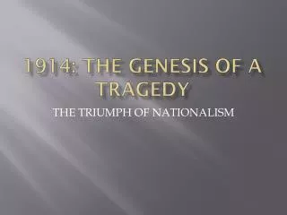 1914: THE GENESIS OF A TRAGEDY