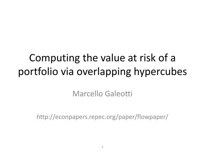 computing the value at risk of a portfolio via overlapping hypercubes
