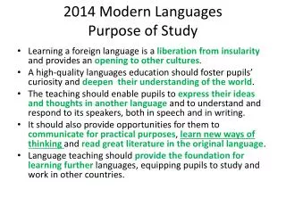 2014 Modern Languages Purpose of Study