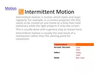 Intermittent Motion