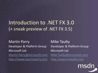 Introduction to .NET FX 3.0 (+ sneak preview of .NET FX 3.5)
