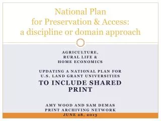 National Plan for Preservation &amp; Access: a discipline or domain approach