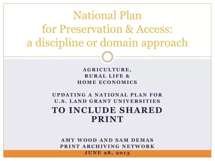 national plan for preservation access a discipline or domain approach