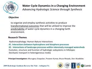 Water Cycle Dynamics in a Changing Environment Advancing Hydrologic Science through Synthesis