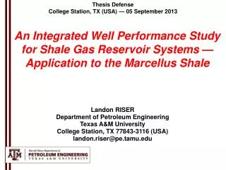 Thesis Defense College Station, TX (USA) — 05 September 2013