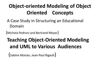 Object-oriented Modeling of Object Oriented Concepts