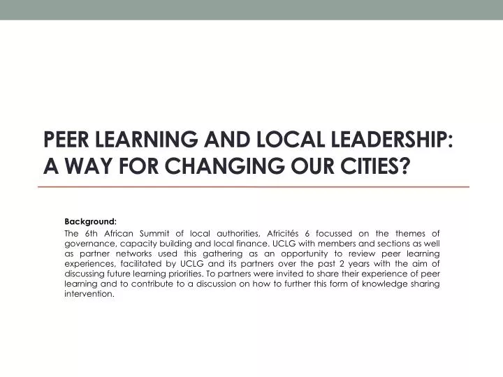 peer learning and local leadership a way for changing our cities