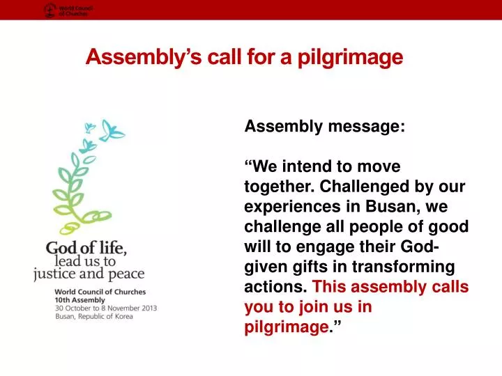 assembly s call for a pilgrimage