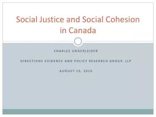 Social Justice and Social Cohesion in Canada