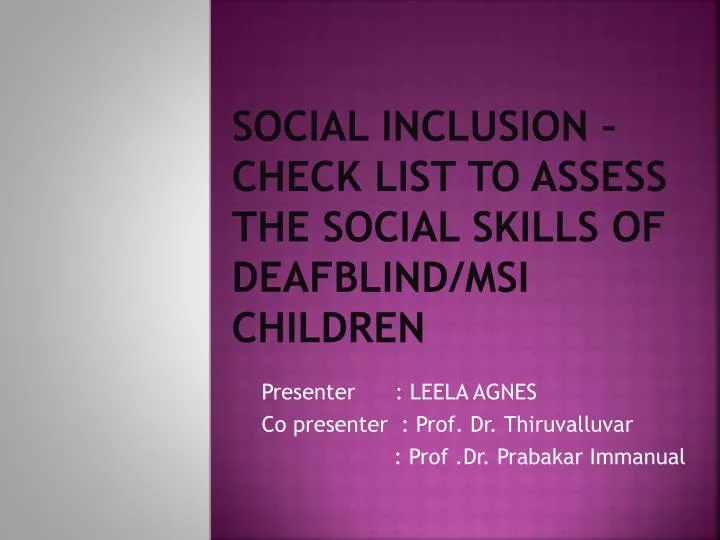 social inclusion check list to assess the social skills of deafblind msi children