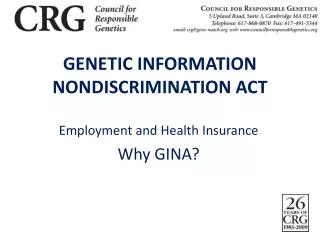 GENETIC INFORMATION NONDISCRIMINATION ACT
