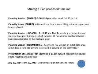 Strategic Plan proposed timeline