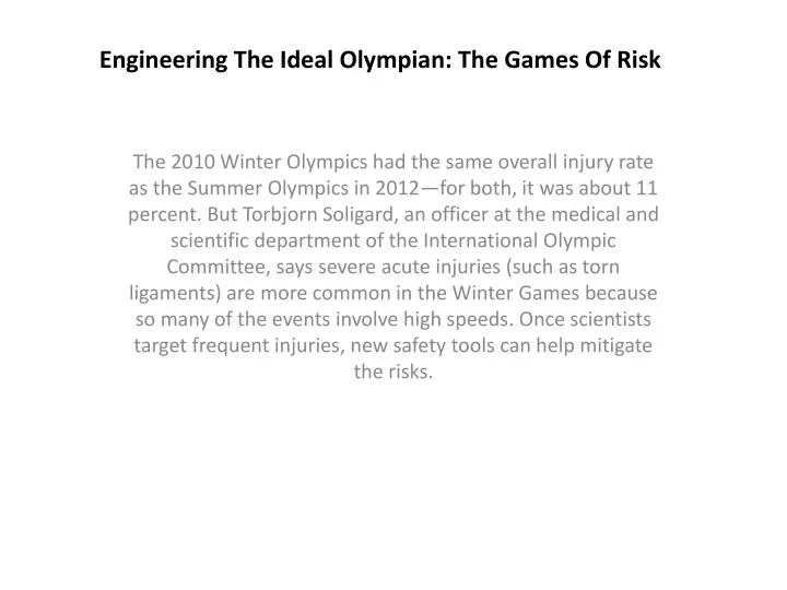 engineering the ideal olympian the games of risk