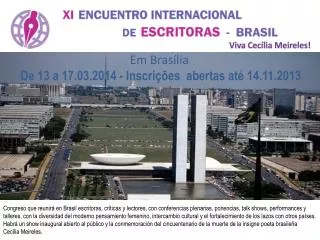 Em Brasília De 13 a 17.03.2014 - Inscrições abertas até 14.11.2013