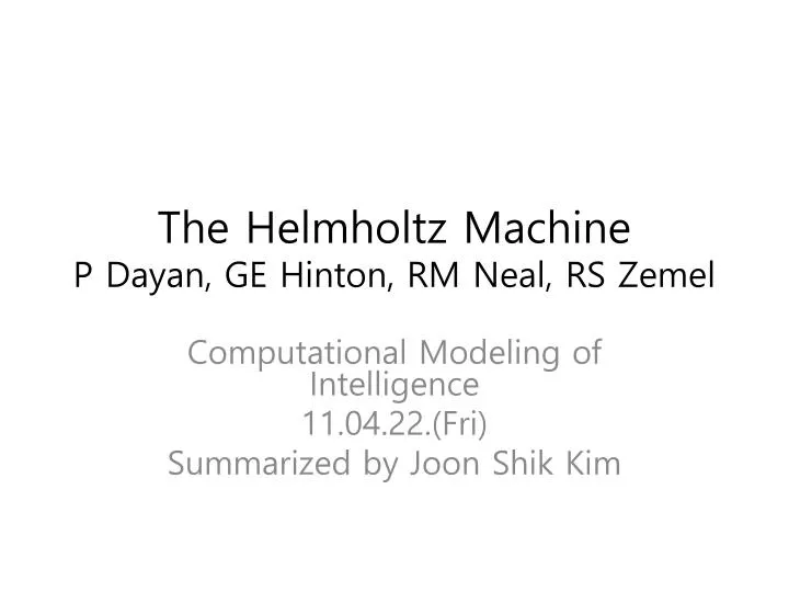 the helmholtz machine p dayan ge hinton rm neal rs zemel