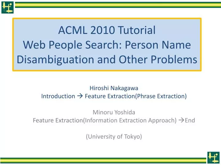 acml 2010 tutorial web people search person name disambiguation and other problems