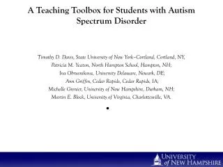 A Teaching Toolbox for Students with Autism Spectrum Disorder