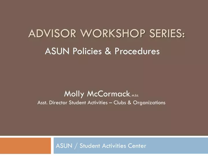 advisor workshop series