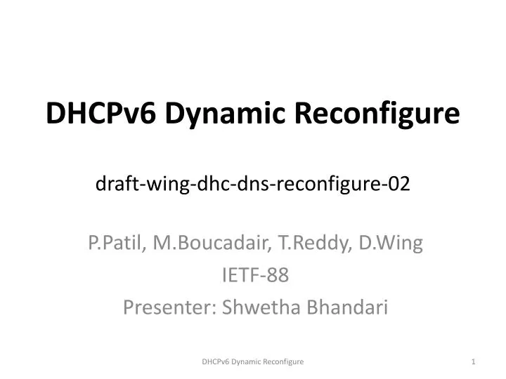 dhcpv6 dynamic reconfigure draft wing dhc dns reconfigure 02