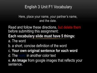 English 3 Unit F1 Vocabulary