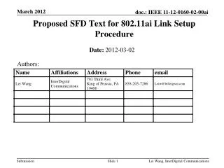 Proposed SFD Text for 802.11ai Link Setup Procedure