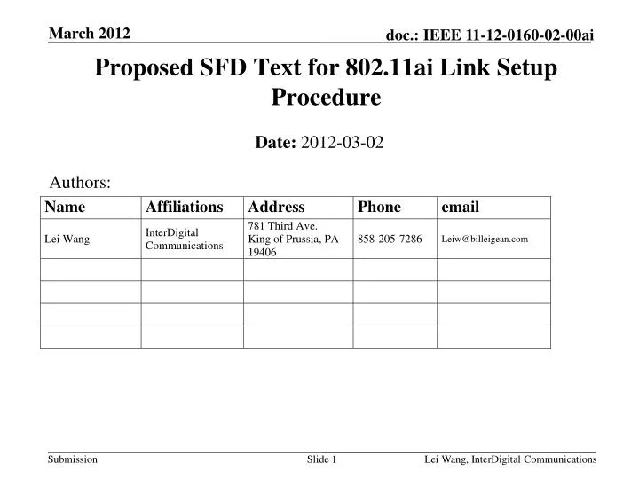 proposed sfd text for 802 11ai link setup procedure