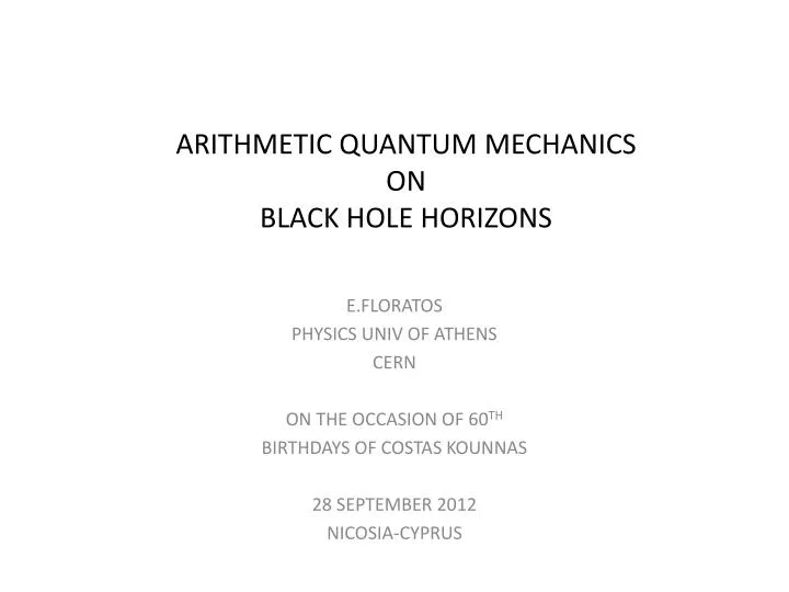 arithmetic quantum mechanics on black hole horizons