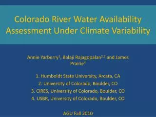 Colorado River Water Availability Assessment Under Climate Variability