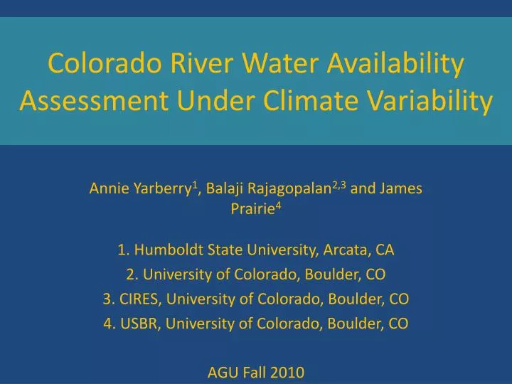 colorado river water availability assessment under climate variability