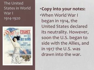 The United States in World War I 1914-1920