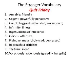 The Stranger Vocabulary Quiz Friday