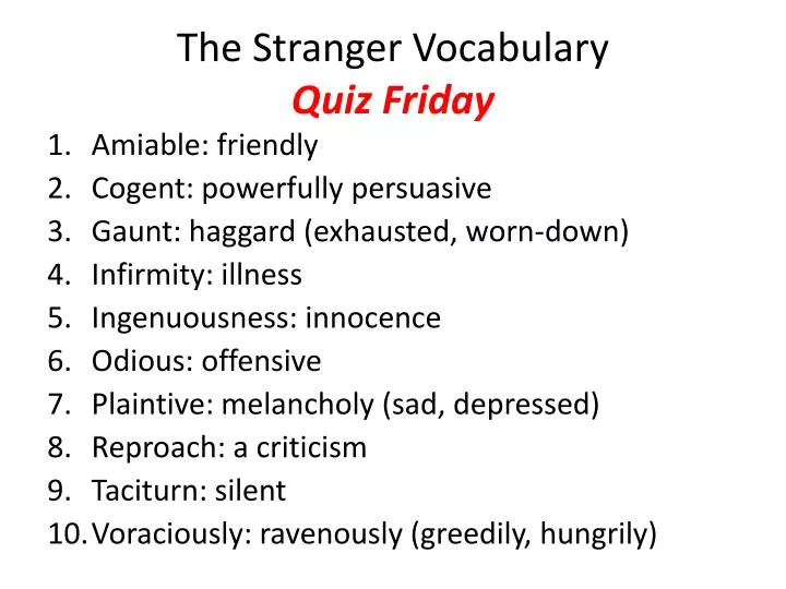 the stranger vocabulary quiz friday