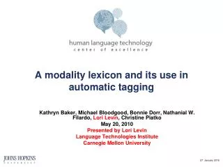 A modality lexicon and its use in automatic tagging