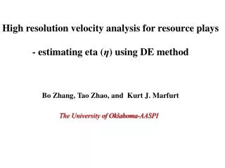 High resolution velocity analysis for resource plays - estimating eta ( ? ) using DE method