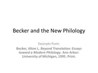 Becker and the New Philology