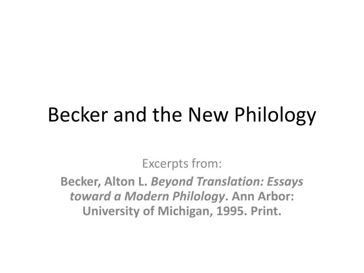 becker and the new philology