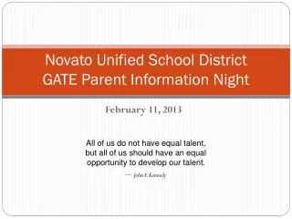 Novato Unified School District GATE Parent Information Night