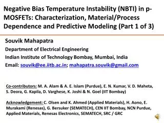 Souvik Mahapatra Department of Electrical Engineering